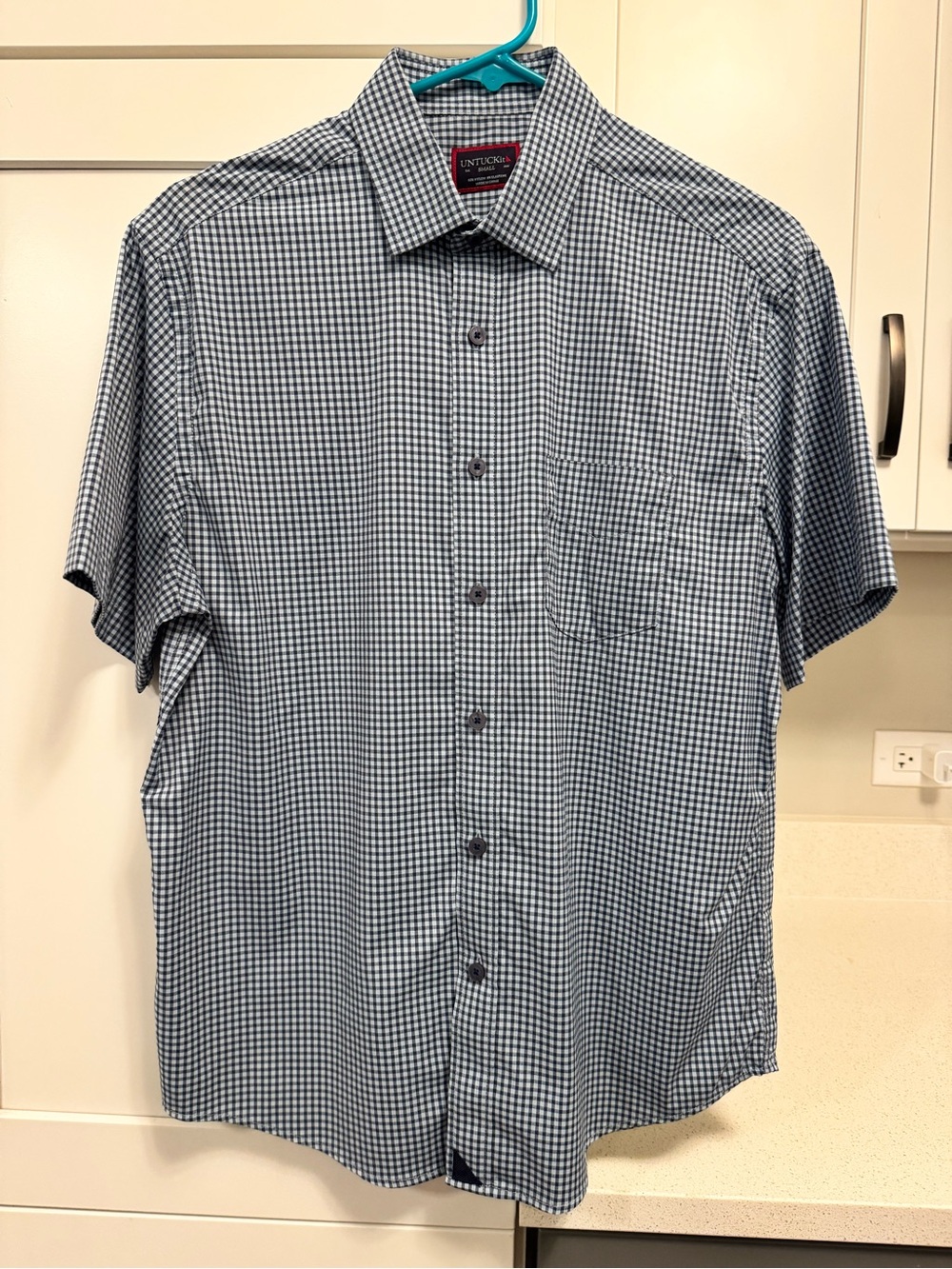 UNTUCKit Blue and White Gingham Short-Sleeve Button-Down Shirt